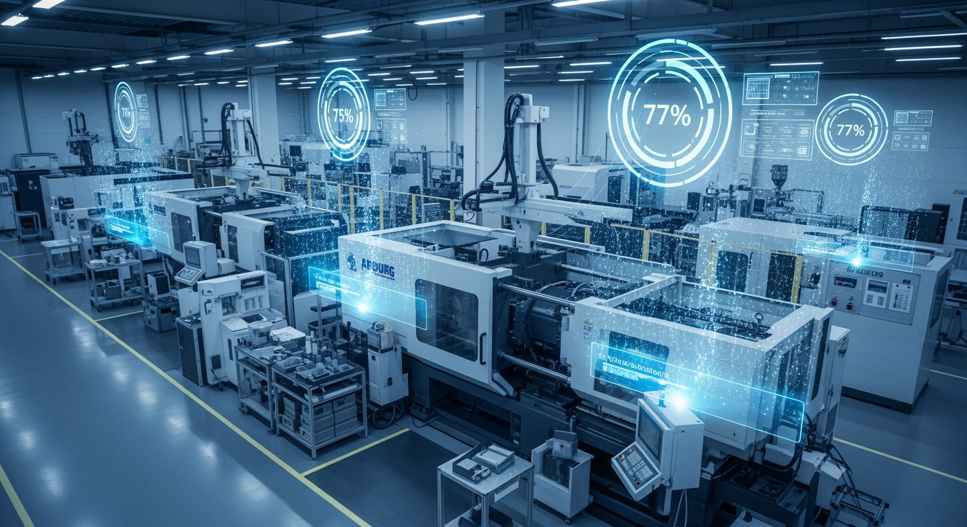 Moderne MedTech-Fertigung mit Maschinen und Echtzeit-OEE-Kennzahlen im Überblick